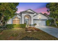 One-story house with gray walls, arched entryway, and two-car garage at 3136 Crystal Creek Blvd, Orlando, FL 32837