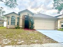 One-story house with attached garage, landscaping, and a red walkway at 860 Stonechapel Ct, Apopka, FL 32712