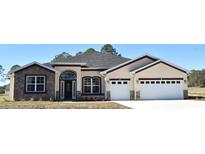 Tan house with dark brown accents, stone facade, and a two-car garage at 41289 County Road, 452, Leesburg, FL 34788