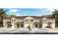 Three-unit townhome building with attached garages and landscaping at 1521 Isleta Loop, Kissimmee, FL 34741