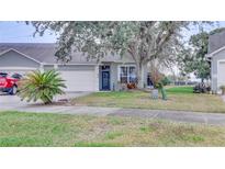 House exterior featuring a well-maintained lawn, driveway, and landscaping at 654 Harbor Villa Ct, Clermont, FL 34711