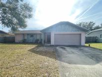 House exterior featuring a pink front, attached garage, and well-maintained lawn at 282 W Summit St, Apopka, FL 32712