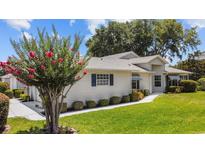 Single-story home with landscaped lawn and walkway at 26030 Newcombe Cir, Leesburg, FL 34748