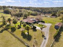 Expansive ranch-style home with sprawling grounds, pastures, and lush landscaping at 36129 E Eldorado Lake Dr, Eustis, FL 32736