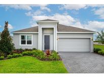 Single-story home with gray siding, two-car garage, and landscaped front yard at 1343 Foran Manor Rd, Haines City, FL 33844