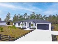 Modern two-story home with white exterior, black accents, and a three-car garage at 39715 Royal Trails Road, Eustis, FL 32736