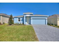 Light blue single-story house with a two-car garage and landscaped lawn at 507 Silver Palm Dr, Haines City, FL 33844