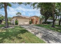 Charming single-story home with a well-maintained lawn, mature trees, and an attached two-car garage at 14101 Vista Del Lago Blvd, Clermont, FL 34711