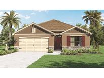 One-story home with brown siding, beige garage door, and red shutters at 2798 Portadown St, Ormond Beach, FL 32174