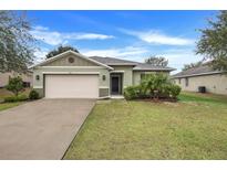 One-story house with a beige garage door and a well-manicured lawn at 2711 Angel Mist Ct, Mascotte, FL 34753