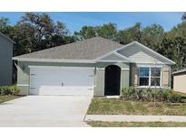 Charming one-story home with a two-car garage, manicured lawn, and fresh landscaping under a clear sky at 2114 Red Rock Rd, New Smyrna Beach, FL 32168