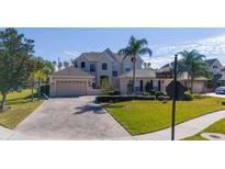 Two-story house with a large yard, driveway, and palm trees at 14039 Hampshire Bay Cir, Winter Garden, FL 34787