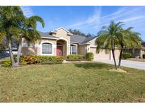 Single-story home with red door, palm trees, and well-manicured lawn at 914 Shadowmoss Dr, Winter Garden, FL 34787