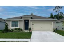 One-story home with attached garage, landscaping, and a neutral color palette at 2968 Moulin Rd, Davenport, FL 33837