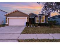 One-story house with a two-car garage and landscaped front yard at 1569 Tamarind Rd, Davenport, FL 33896