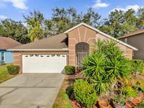 Tan house with white garage door, landscaping, and a paved driveway at 3729 Pickwick Dr, Orlando, FL 32817