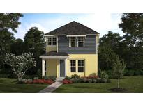 Two-story yellow and gray house with landscaping and walkway at 516 Orient Ave, Debary, FL 32713