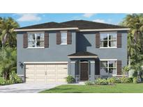 Two-story house with neutral siding, dark brown accents, and a two-car garage at 33463 Copper Hill Way, Sorrento, FL 32776