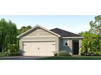 One-story house with a gable roof, white garage door, and landscaping at 3534 Fort Mellon Ln, Sanford, FL 32773