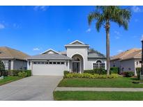 Charming single-story home featuring a two-car garage, well-manicured lawn and lovely landscaping at 8011 Saint James Way, Mount Dora, FL 32757