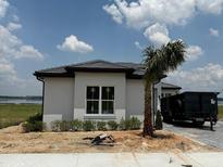 New construction, single-story home with light-colored exterior, dark roof, and a well-manicured lawn ready for landscaping at 336 Caladium Ave, Lake Alfred, FL 33850