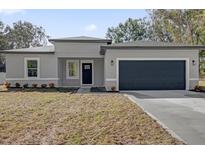 Charming single-story home with gray stucco exterior, a well-manicured lawn, and a two-car garage at 4405 Sw 155Th Place Rd, Ocala, FL 34473