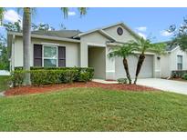 Charming single-story home with a well-maintained lawn, palm trees, and a two-car garage at 921 Emerald Green Ct, Kissimmee, FL 34746