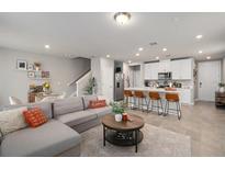 Open-concept living area with a modern kitchen, a gray sofa, and a dining area at 2052 Milkweed St, Ocoee, FL 34761