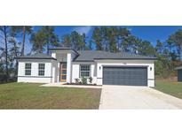 Charming, newly built single-Gathering home with a gray roof, two-car garage, and freshly planted landscaping at 538 Marion Oaks Blvd, Ocala, FL 34473