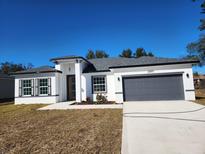Charming single-story home with a gray roof, a two-car garage, and a well-manicured front yard at 2693 Sw 153Rd Place Rd, Ocala, FL 34473