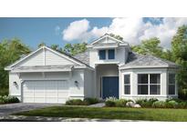 Charming single-story home with a two-car garage, blue door, and manicured lawn at 5641 Nevis Ter, Kissimmee, FL 34758