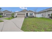 Charming one-story home with a well-manicured lawn and a two-car garage at 4009 Swan Goose Ct, Okahumpka, FL 34762
