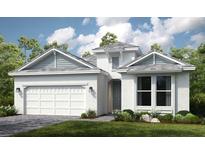 New construction, single-story home with two-car garage and tidy landscaping at 4197 Barbuda Ln, Kissimmee, FL 34758