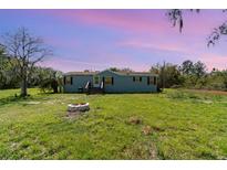 Charming blue single-Gathering home with a well-maintained lawn and a welcoming fire pit at 7322 Groveland Farms Rd, Groveland, FL 34736
