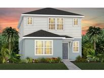 Two-story home showcasing a neutral color palette, well-maintained landscaping, and welcoming entrance at 5063 Starling Bird Ln, St Cloud, FL 34771