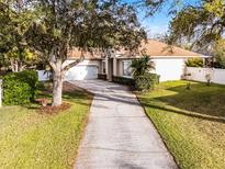 Charming single-Gathering home with a well-manicured lawn and a long private driveway leading to an attached two-car garage at 252 Longhirst Loop, Ocoee, FL 34761