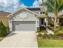 Charming single-Gathering home featuring a two-car garage, solar panels, and mature landscaping at 3415 Sagebrush St, Harmony, FL 34773