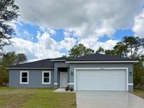 Charming single-story home featuring a gray exterior, two-car garage, and a well-manicured lawn at 16904 Sw 30Th Avenue Rd, Ocala, FL 34473