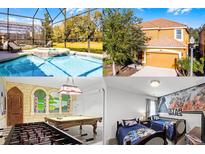 Beautiful screened-in pool with spa and comfortable lounge chairs at 5260 Oakbourne Ave, Davenport, FL 33837