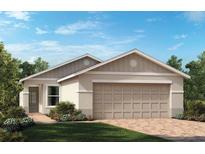 Charming one-story home featuring a two-car garage, neutral color palette and meticulously landscaped front yard at 3340 Rolling Hills Cir, Clermont, FL 34714