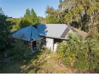 View of an older home with a metal roof, surrounded by trees and vegetation, needing repairs at 372 Carpenter Ave, Osteen, FL 32764