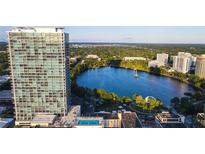 Stunning aerial view of The Vue at Lake Eola, showcasing its prime location and beautiful lake views at 150 E Robinson St # 405, Orlando, FL 32801