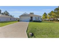 Charming single-story home with a well-manicured lawn and a long concrete driveway at 355 Gardenia Ct, Kissimmee, FL 34759