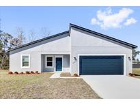 Charming single-story home with a modern blue door and a well-maintained gray stucco exterior at 13594 Sw 40 Cir, Ocala, FL 34473