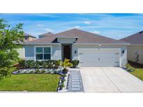 Inviting single-story home features a manicured lawn, tasteful landscaping, and a two-car garage at 460 Lily Ln, Davenport, FL 33837