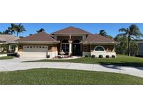 Charming single-story home featuring a well-manicured lawn, fountain and a two car garage at 10648 Vista Del Sol Cir, Clermont, FL 34711