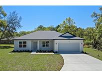 Charming single-story home featuring a two-car garage and freshly landscaped front yard at 18 Pine Pass Ln, Ocala, FL 34472