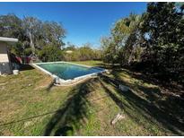 Outdoor pool in backyard, surrounded by grass and trees with clear blue skies above at 6703 Bywood Rd, Orlando, FL 32810