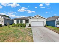 Charming single-story home with a well-maintained lawn and a two-car garage at 11207 Amber Ridge Dr, Zellwood, FL 32798