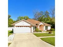 Single story home showcasing a manicured lawn and charming curb appeal on a sunny day at 6037 Hickory Grove Ln, Port Orange, FL 32128